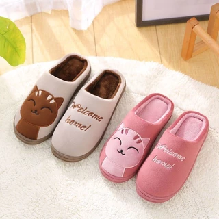 home818 รองเท้าใส่ในบ้าน รองเท้าผ้ากำมะหยี่ (ลายแมว) พื้นยางกันลื่น พร้อมส่ง แนะนำเพิ่ม1ไซส์