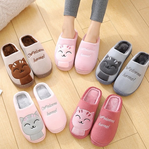 sy shop899 รองเท้าใส่ในบ้าน รองเท้าผ้ากำมะหยี่ (ลายแมว) กันลื่น ใส่ได้ทั้ง ช/ญ แนะนำเพิ่ม1ไซส์