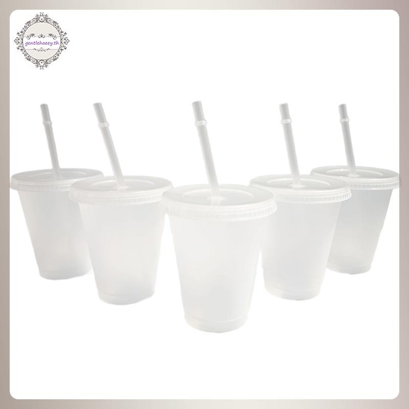 GG 475ml แก้วฟางพร้อมฝาปิด เกรดอาหาร PP พลาสติก ดื่มซ้ําได้ Drinkware TH