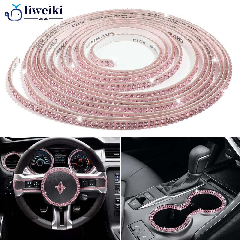 LIWEKI 1 M/5 M 3.2ft/16ft รถ DIY Auto สติกเกอร์ตกแต่งคริสตัลเพชรอุปกรณ์ตกแต่งรถคู่แถวสติกเกอร์อัตโนม