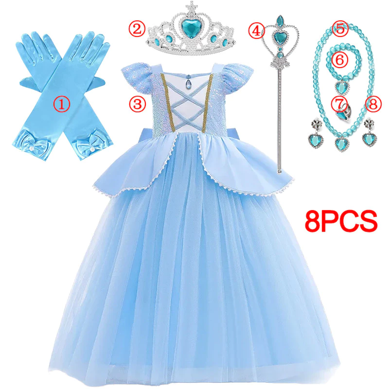 Cinderella Belle เครื่องแต่งกายสําหรับสาวฮาโลวีนปลอมตัวคอสเพลย์ราพันเซลชุดเจ้าหญิงเด็กคริสต์มาสวันเกิดเสื้อผ้าเด็ก thumbnail 3