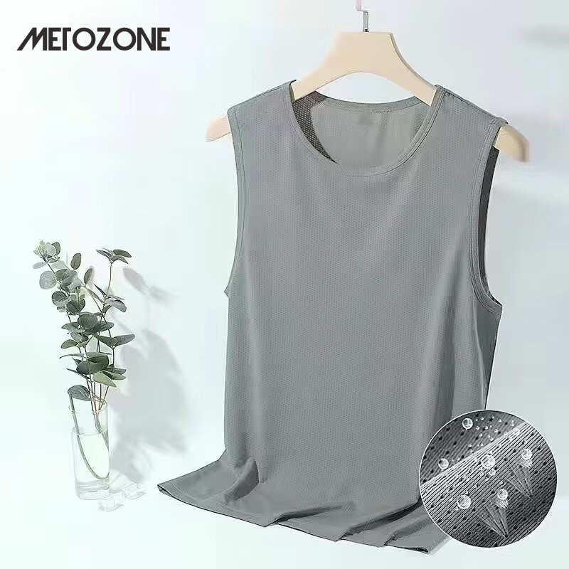 เสื้อแขนกุดผ้าไหมเย็นสำหรับผู้ชาย เหมาะสำหรับการเล่นกีฬาและฟิตเนส ในสีขาว