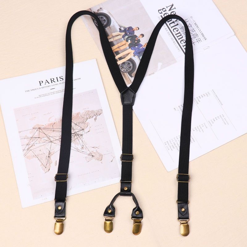 British Retro Elastic Suspenders เข็มขัด Unisex Y-Shaped Strong Anti-Slip สลิงสายคล้องไหล่ Fat Guy ก