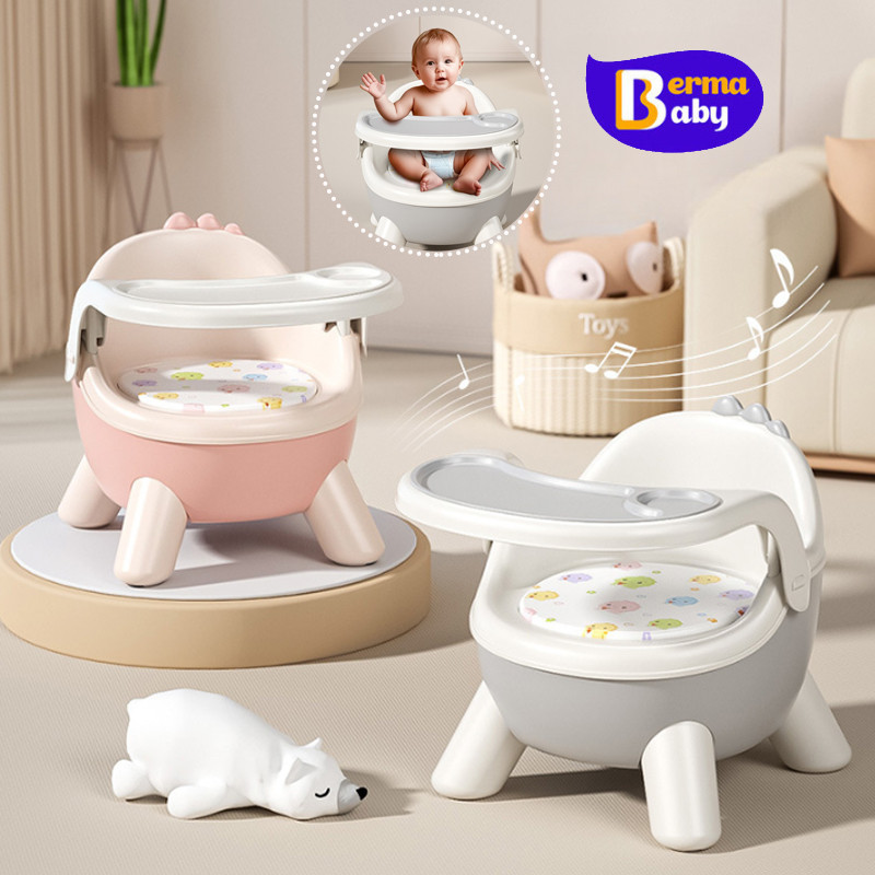 Berma Baby เก้าอี้ทานข้าวเด็ก แบบพกพา และเสียง มีเบาะหนัง อาบน้ำได้ โหมดหัดกินข้าว