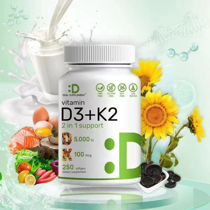 ไซค์ใหญ่ 250 เม็ด /Deal supplement Vitamin D3 K2 Softgel , Vitamin D3 5000 IU & Vitamin K2 MK7 MK4