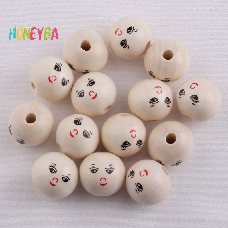 <Honeyba> 10PCS ไม้พิมพ์สียิ้ม Face ตุ๊กตาหัวลูกปัดไม้ลูกปัดหลวม DIY เครื่องประดับอุปกรณ์เสริมลูกปัด Expression พร้อมรู Nice - รูปที่ 3