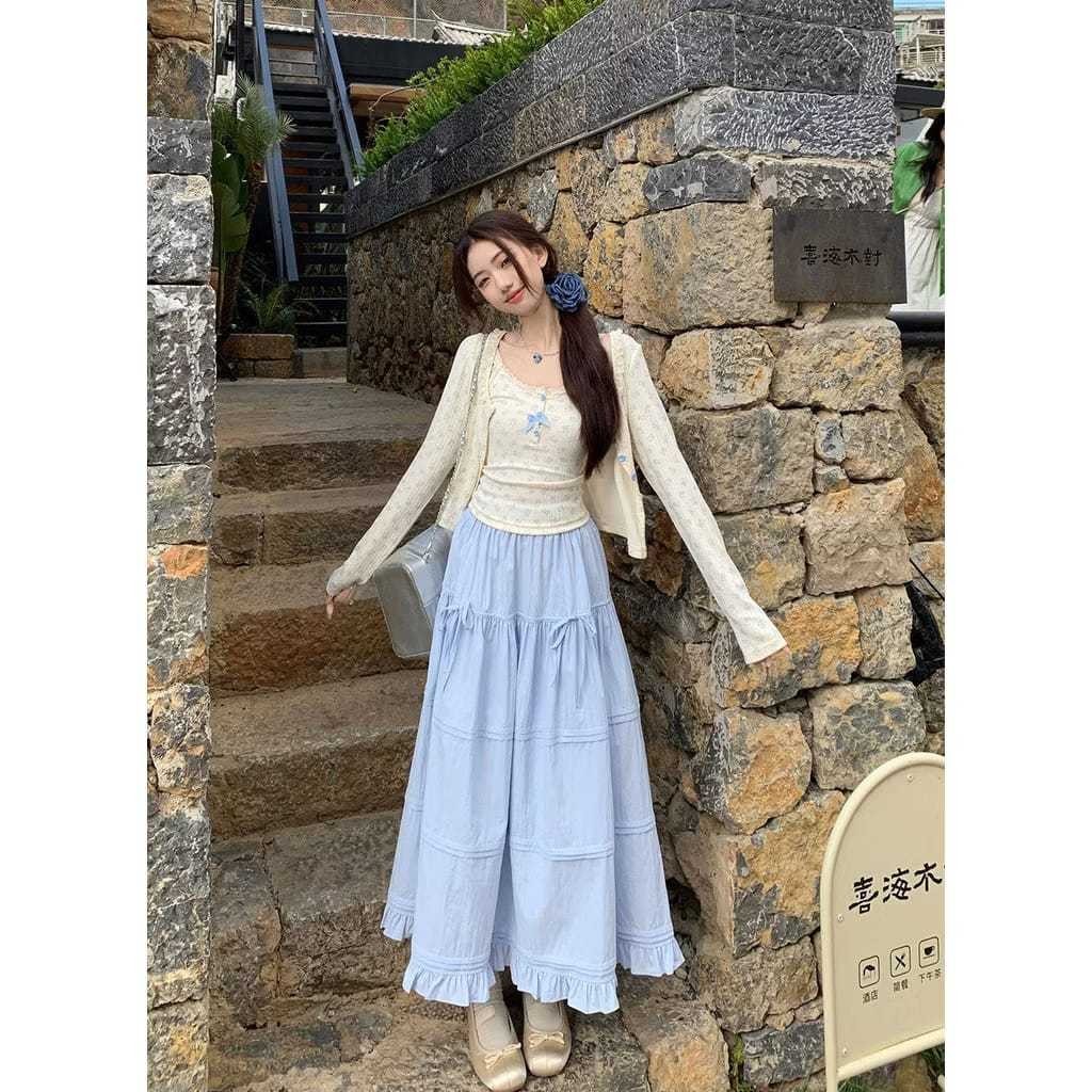 KATUN BEFAST - ZER ROK ALEGRA LACE SWEET RIBBON RUFFLE 3 STORIES LATEST MODEL / RICHIE SKIRT Cotton 