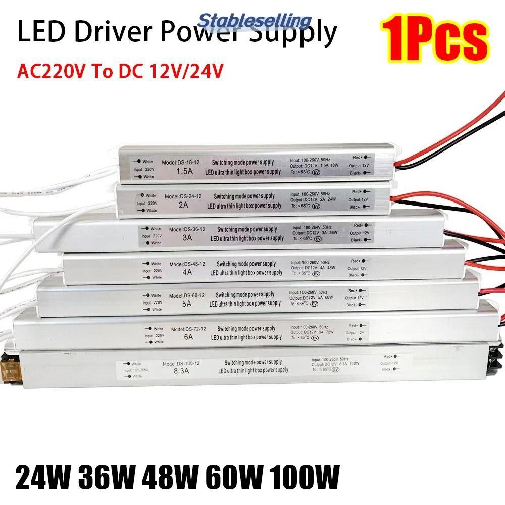 STABLESELLING 1 ชิ้น LED Driver Power Supply, 24 W 36 W 48 W 60 W 100 W Ultra Thin Switching LED Driver, AC220V ถึง DC 12 V/24 V โฆษณาบอร์ดอะไหล่หม้อแปลงไฟฟ้า