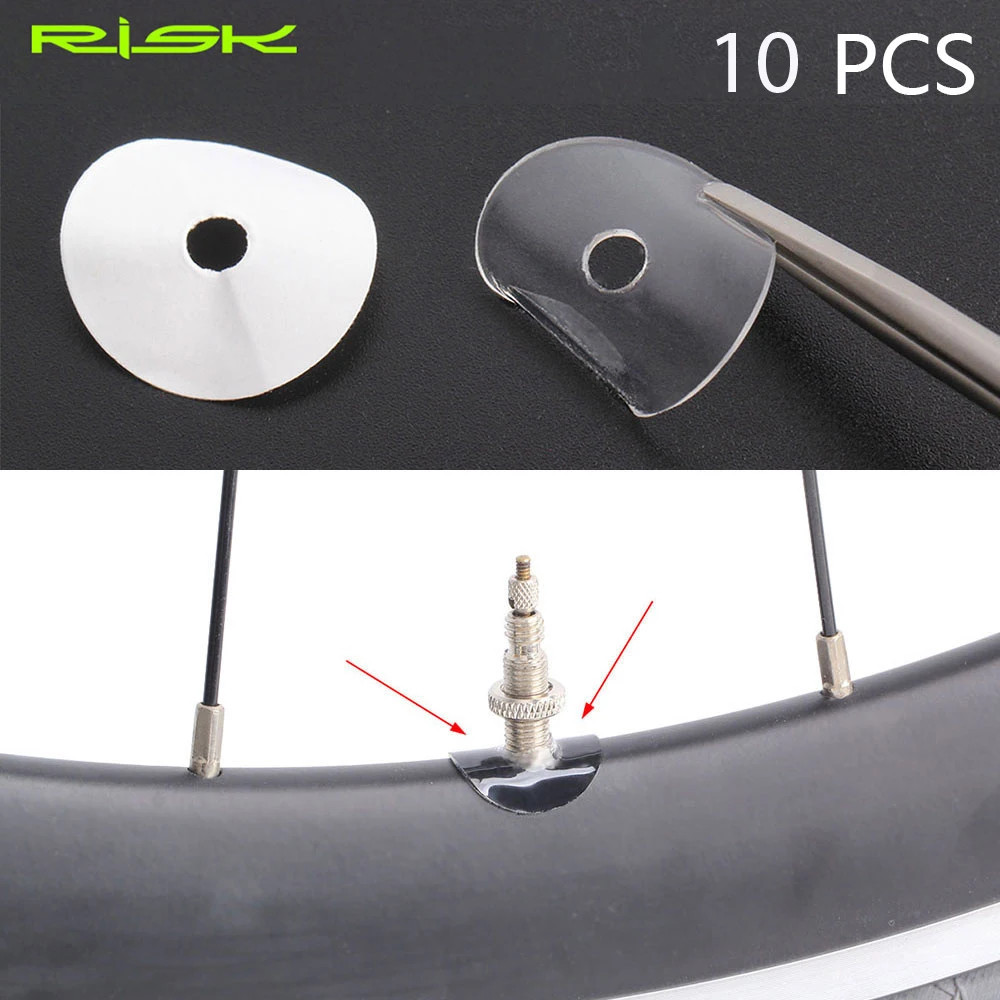 RISK 10pcs จักรยานวาล์วขอบสติกเกอร์ป้องกันสําหรับ FV Presta ยางวาล์วหัวฉีดกาว Pad MTB จักรยานเสือหมอบ Air หัวฉีดคงที่ Sticky