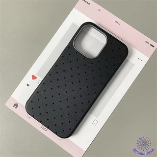 เคสไอโฟน 11แฟชั่นลายจุดสีดำลายจุดหนังพื้นผิวนุ่ม สำหรับ IPhone 11 17 16 15 13 14 12 Pro Max 16 7 8 15 Plus SEปีใหม่ 2026