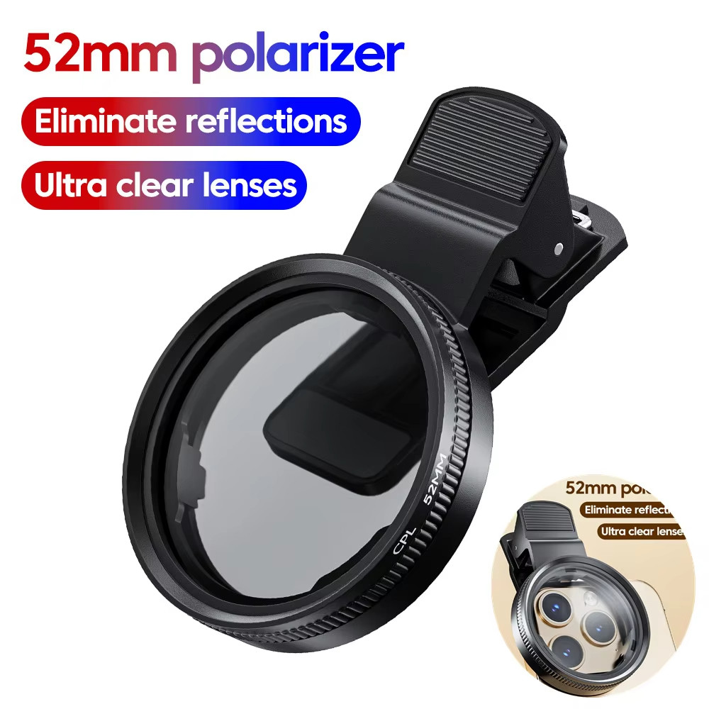 Twitch 52 มม.CPL Universal Circular พร้อมคลิปเลนส์โทรศัพท์มือถือที่ชัดเจนเป็นพิเศษตัวกรองโพลาไรซ์แบบวงกลมสําหรับสมาร์ทโฟน