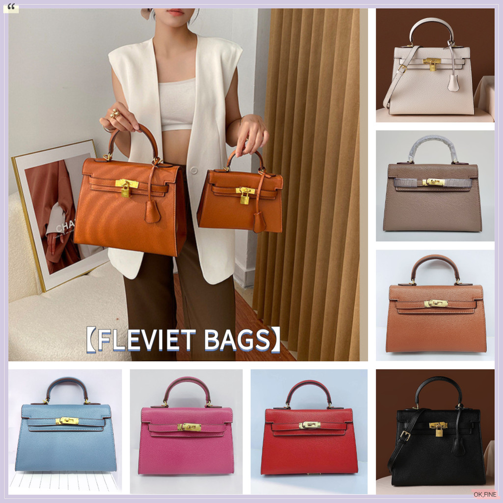 FLEVIET กระเป๋าถือหนังแท้ชั้นบนผู้หญิงหรูหรา ทรงสี่เหลี่ยมสีแพลทินัม สะพายข้างสะพายไหล่ได้ ดีไซน์คลาสสิกทนทาน เหมาะสำหรับงานธุรกิจทำงานประจำวัน