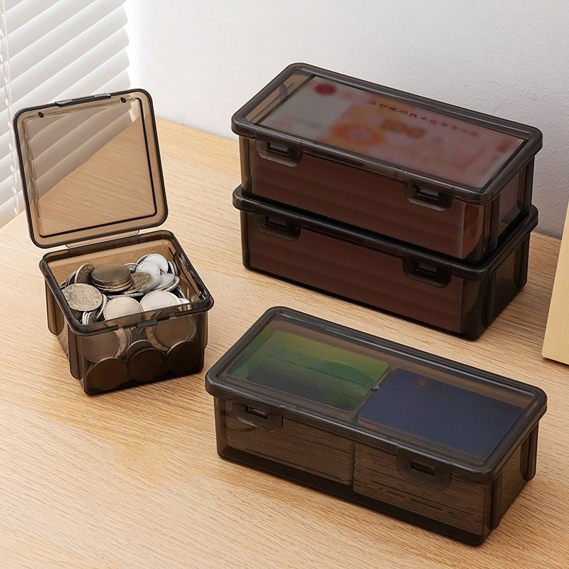กล่องเก็บเหรียญความจุขนาดใหญ่ 4/6 ชิ้น - ผลิตจาก PP แบบใสสำหรับใส่เงินสด ออมทรัพย์ และตั้งโต๊ะ (กันฝุ่น)
