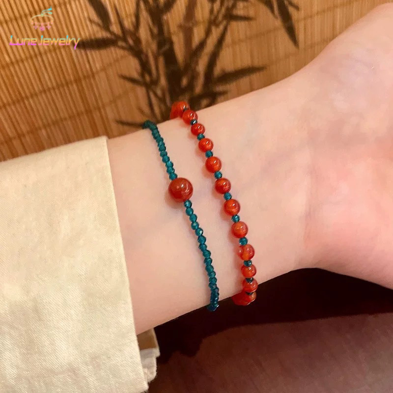 COD💖สร้อยข้อมือลูกปัดสไตล์ย้อนยุคสำหรับผู้หญิง เรียบง่าย ประณีต-Lune
