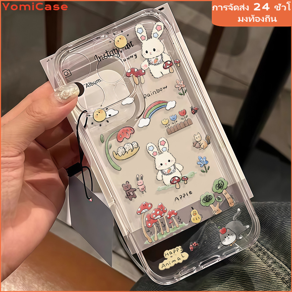 การ์ตูนกระต่าย ภาพวาดสี น่ารัก เคส Oppo A3s A38 A5 A7 A15 A16 A17 A52 A33 A72 A98 Reno10 Realme C15 C21 C25 C33 C55โอปโป