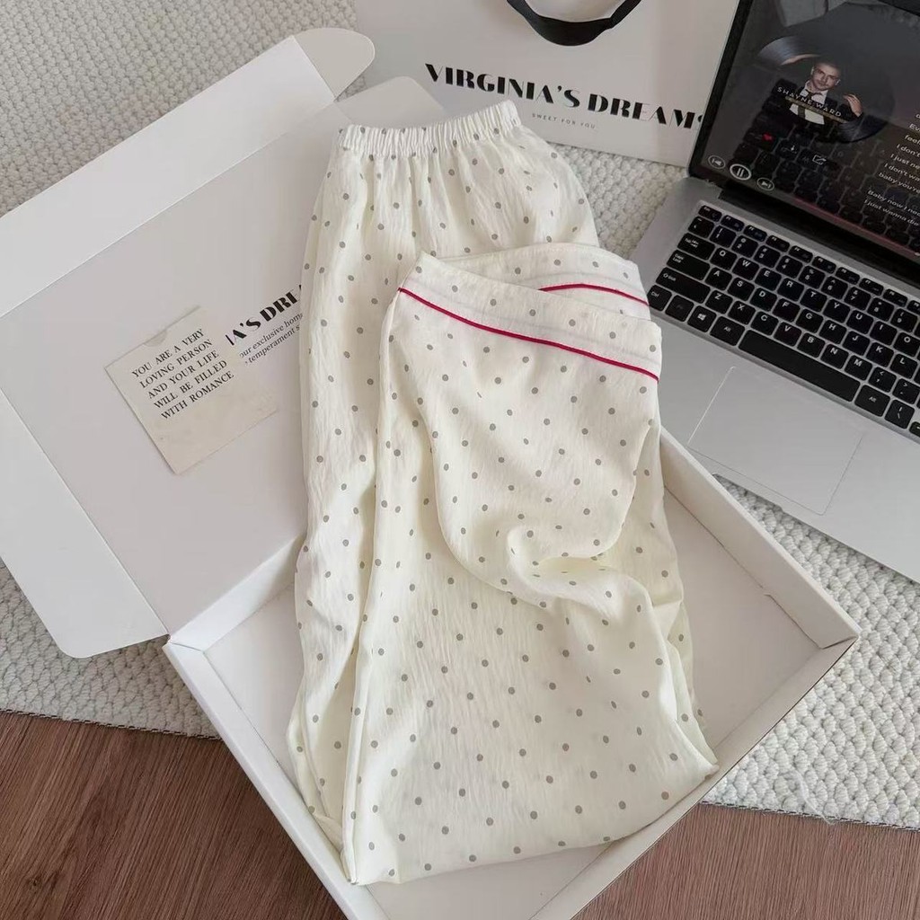 ชุดนอนผ้าฝ้ายผู้หญิงสไตล์ใหม่ Polka Dot KT Cat กางเกงขายาวแขนยาว น่ารักสำหรับใส่นอนหรือวันหยุด - รูปที่ 3