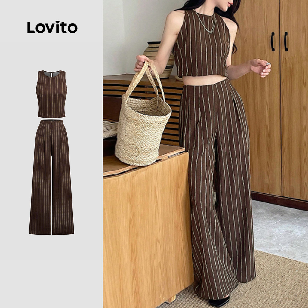 Lovito ชุดกางเกงเลCasual พร้อมลายเรขาคณิต สำหรับฤดูใบไม้ผลิ/ฤดูร้อน L142ED074