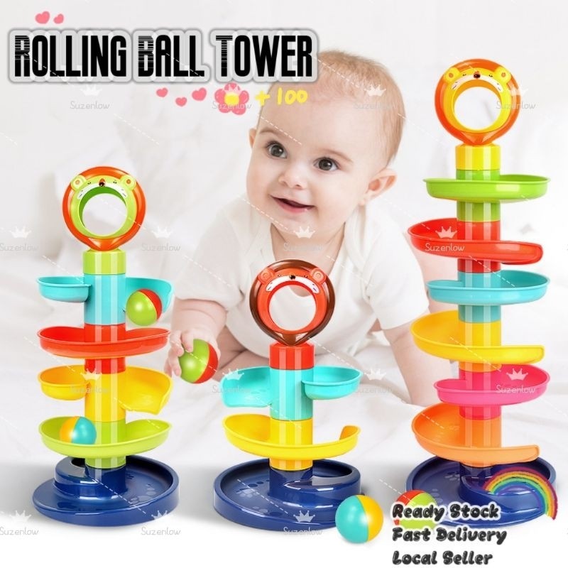 คุณภาพสูง Fun Rolling Slide Ball ใส่ Ball Stack Tower Gliding Ball Baby Children Early Montensori 道
