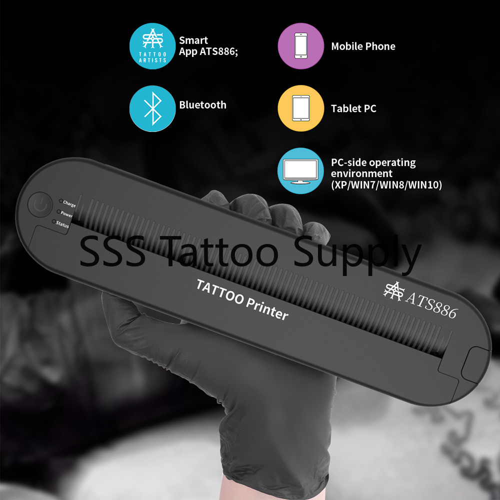 ATS886 รอบ A4 Tattoo ความร้อนเครื่องถ่ายเอกสารไร้สาย Tattoo Transfer บลูทูธ Mobile & pc เครื่องพิมพ์