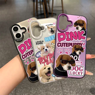 🔥NüCase🔥ส่งจากไทย สีดำหรูหราซิลิโคนแข็งกรณีโทรศัพท์ สุนัขเล็กสุดทัศน์สีชมพู for IPhone 13 15 7Plus 14 12 11 Pro MAX 7P