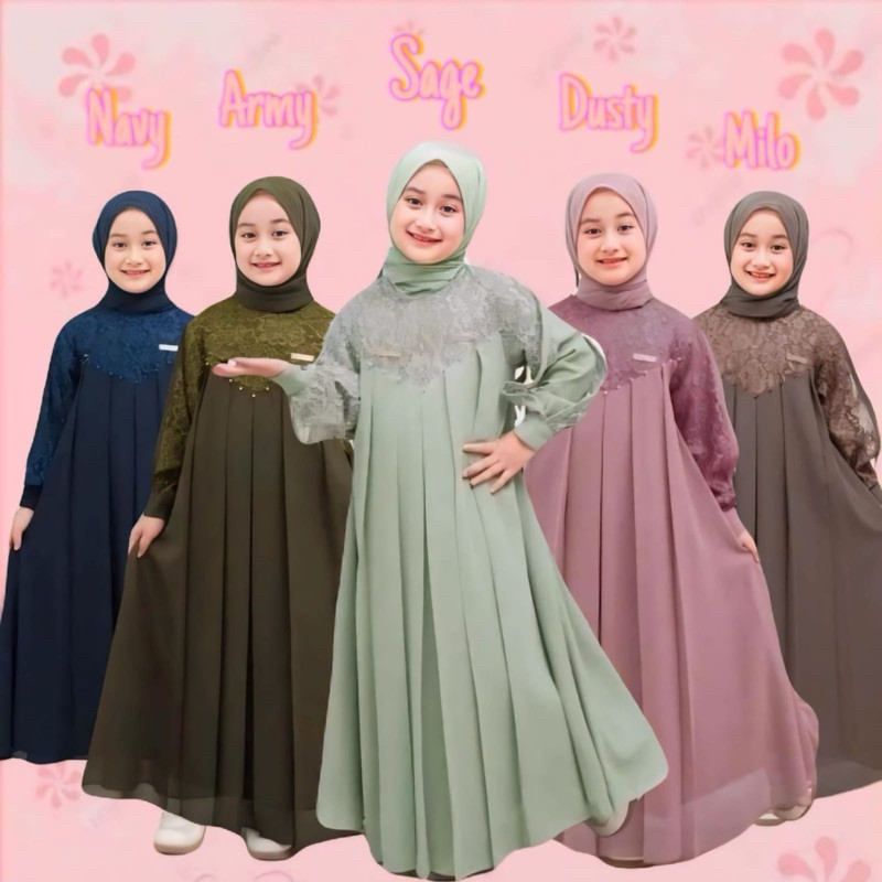 LC - CHILDRENS GAMIS CLOTHES SET HIJAB PASHMINA INARA DRESS - AGES (S: 3-5 ปี)-(M: 5-7 ปี)-(L: 8-10 
