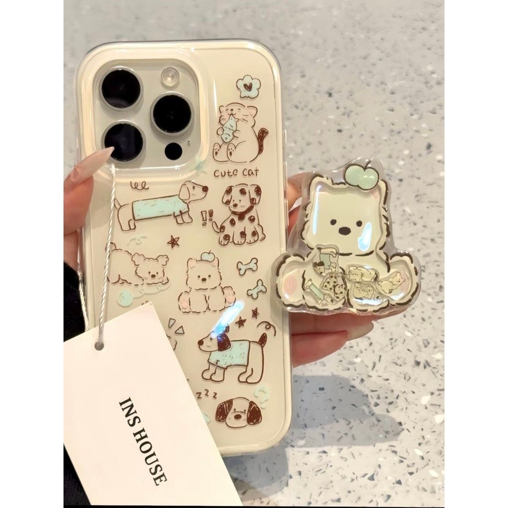 เคสโทรศัพท์ เหมาะสําหรับ iPhone 7 8 X XS XR XSMAX 11 12 13 14 15 16 Pro max Plus Line Cat Dog Stand รวมทุกอย่าง Soft Case Shock-proof เคสป้องกัน Shell ZKGJ
