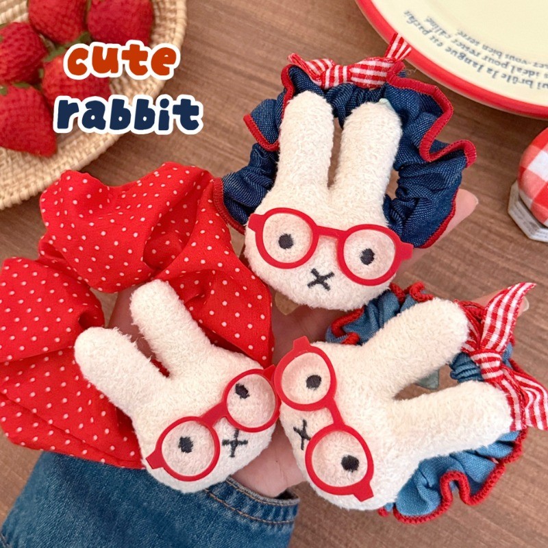 .ACCESSORY SET แฟชั่นใหม่! แว่นตามูจิกระต่าย, เชือกผูกผมหางม้า, พวงมาลัยยาง - สำหรับสาวสไตล์แฟชั่น