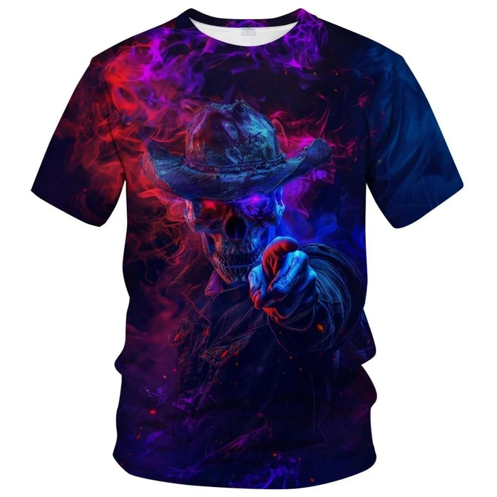 เสื้อยืดผู้ชาย Vintage Skull, 3D พิมพ์ Comfort แขนสั้น O-คอ Streetwear Top