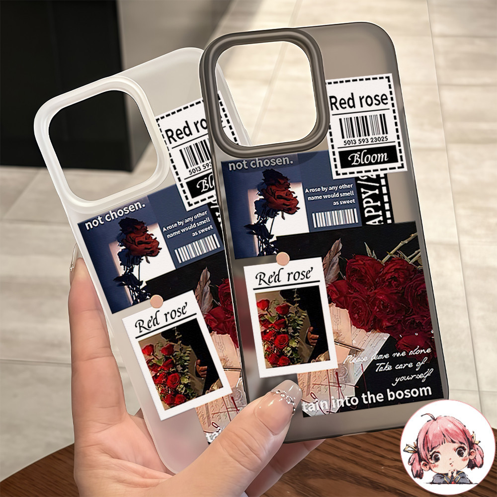CODที่ไทย เคสไอโฟน12 รูปดอกกุหลาบ แฟขั่น เคสใสแบบด้าน For IPhone13 11 12 14 6/7/8PLUS 15 16ProMAX X XR XSMAX เคสมือถือ