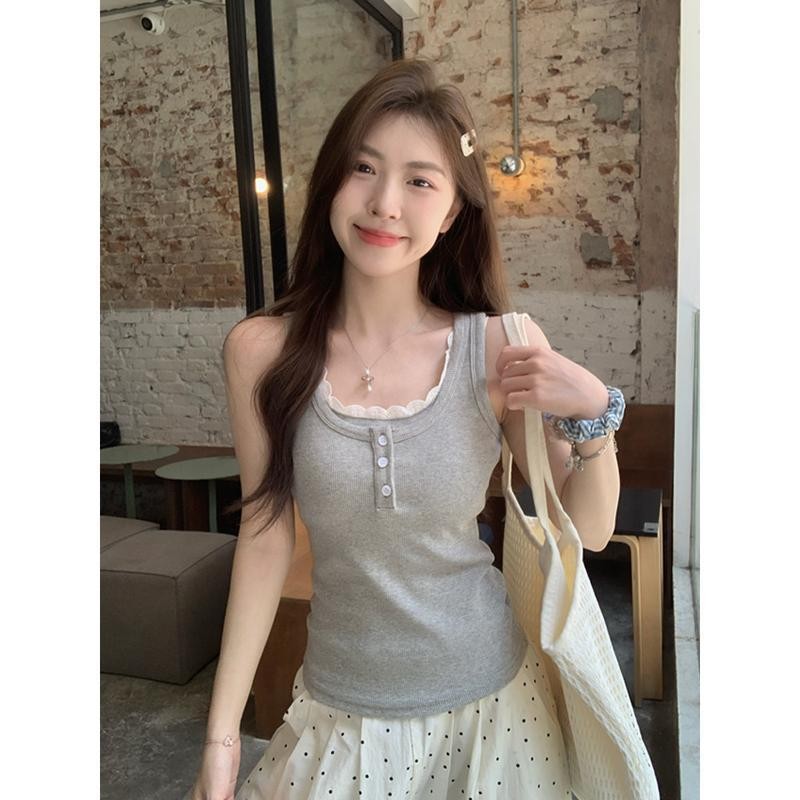 พร้อมส่งเสื้อกล้ามเย็บลูกไม้สำหรับผู้หญิงในช่วงฤดูร้อนสไตล์ใหม่ของผู้หญิงที่ร้อนแรงเสื้อ