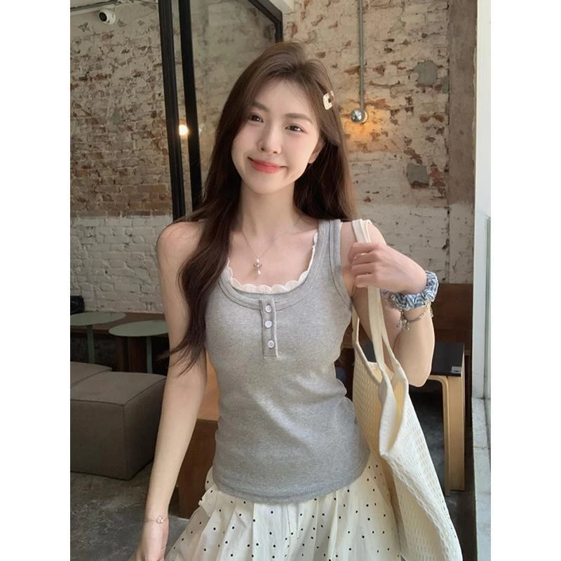 พร้อมส่งเสื้อกล้ามเย็บลูกไม้สำหรับผู้หญิงในช่วงฤดูร้อนสไตล์ใหม่ของผู้หญิงที่ร้อนแรงเสื้อ
