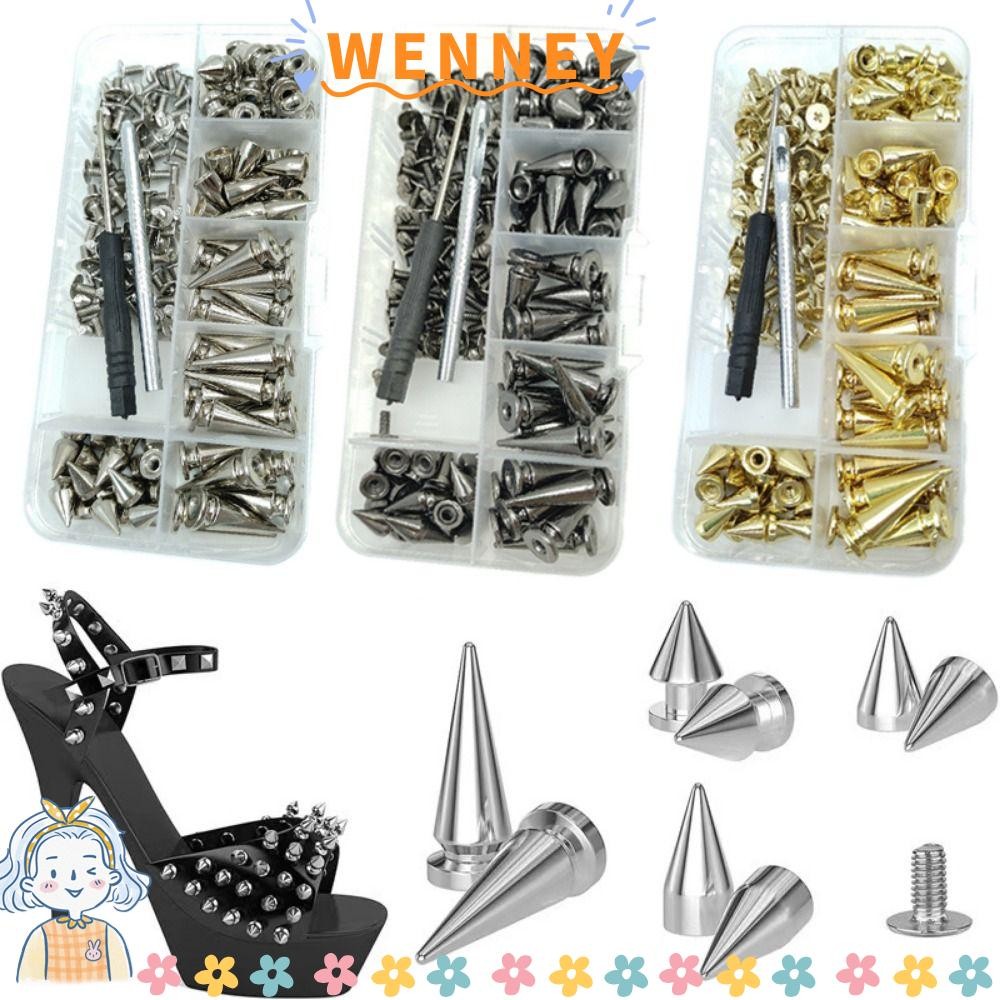 WEY 80 ชุด Punk Rivet, DIY ตกแต่งทองเงินสีดําเสื้อผ้า Spikes ชุด,คุณภาพสูงรองเท้าสร้อยข้อมือสร้อยคอเ