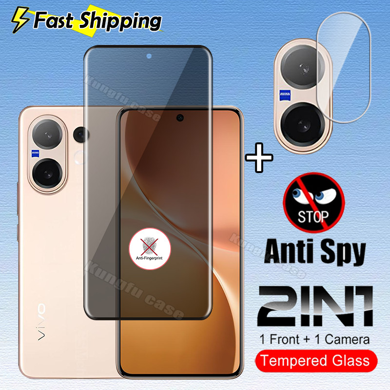 2in1 ความเป็นส่วนตัวป้องกันหน้าจอสําหรับ Vivo V60 VivoV60 V 60 5G ด้านหน้าคลุมทั้งหมด Anti-Peep โค้งกระจกนิรภัยหน้าจอกลับกล้องป้องกันฟิล์ม