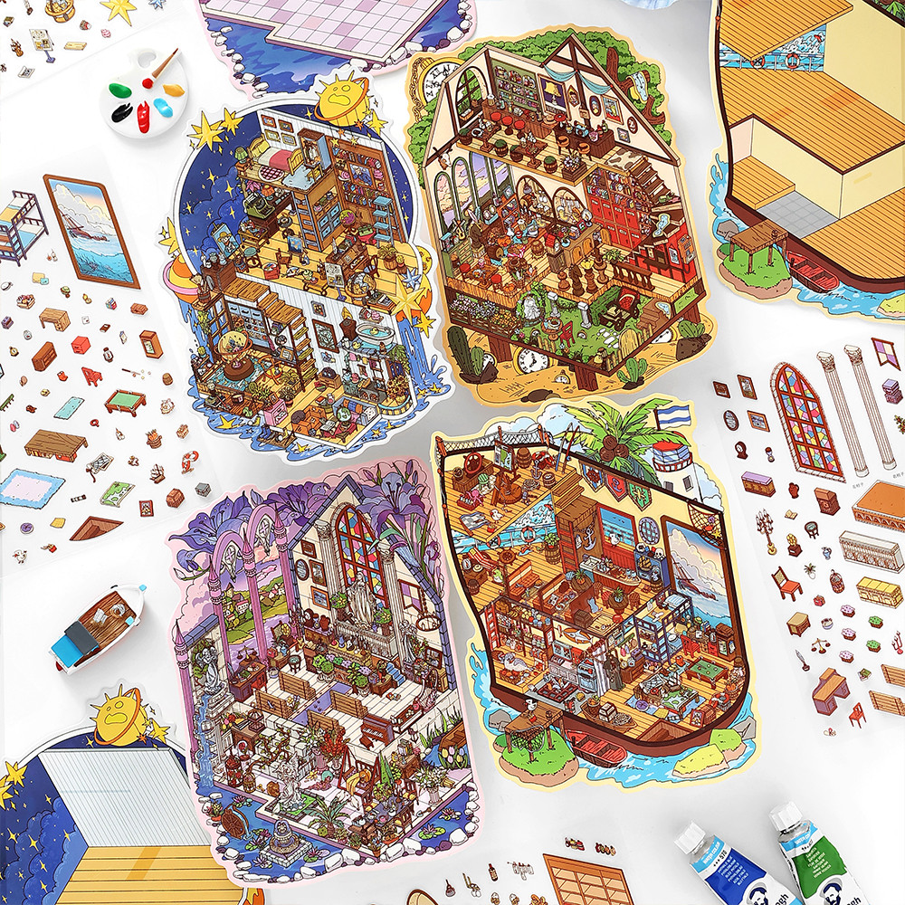 3 ชิ้น [มุมเล็ก 5.0 Series] 3D ภูมิทัศน์สติกเกอร์กันน้ําวัสดุการ์ตูนสไตล์ Scrapbooking Journaling Pl