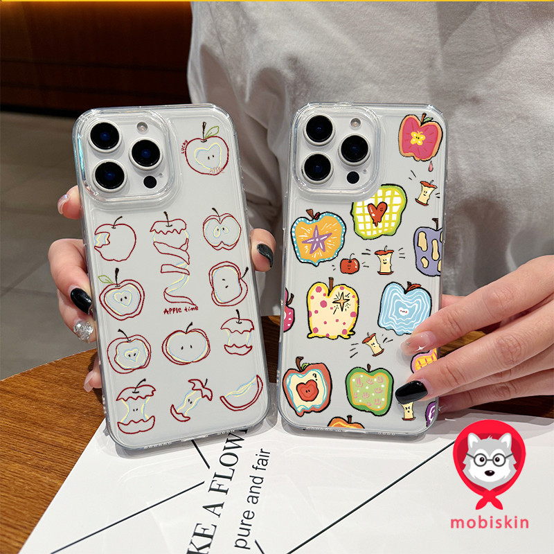 เคสไอโฟน 16 15 สำหรับ iPhone 14 11 13 12 Pro Max X XR XS Max 7 8 16 15 Plus แอปเปิ้ลสีแดงเส้นศิลป์เล็กหมู่เวทีเก่าใน ins