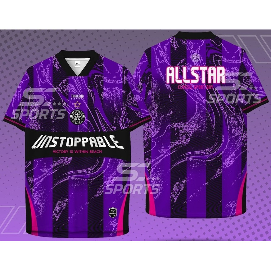 SC Sports เสื้อกีฬา พิมพ์ลายทั้งตัว คอวีตัด ใส่ วิ่ง เที่ยว หรือทำงานก็เท่ รุ่น US-06-ม่วง-ดำ
