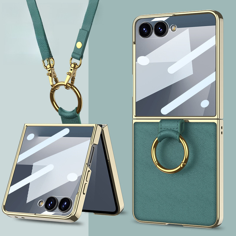 พร้อมใหม่สําหรับ Samsung Galaxy Flip7 Ring Shell Film Casing Flip 7 Leather Phone Case Crossbody Str