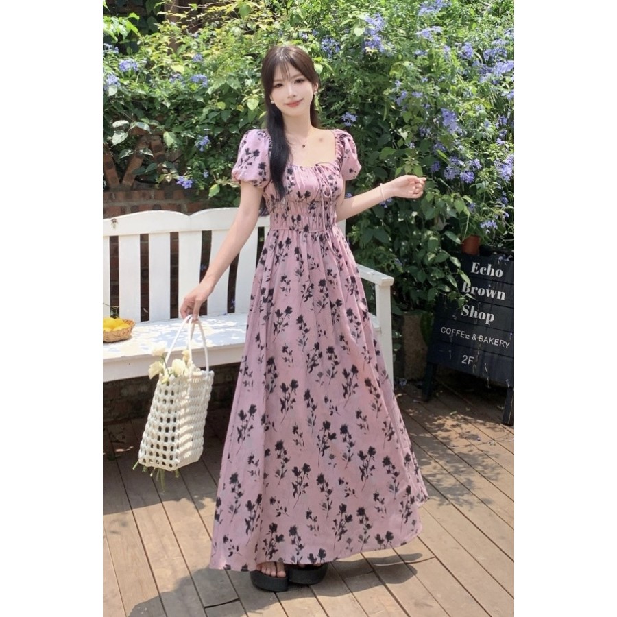Plus ขนาดเสื้อผ้าผู้หญิง Super Nice สีม่วงชุดดอกไม้ฝรั่งเศสสไตล์ฤดูร้อนไขมัน mm Slimmer ดู Classy ชุ