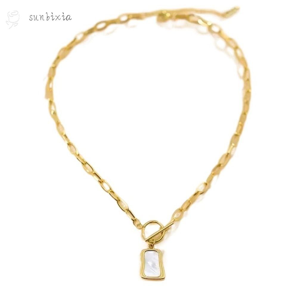 ซันบิเซีย จี้สร้อยคอสแตนเลสรูปเรขาคณิตทรงสี่เหลี่ยมคางหมู แบบ Minimalist Oyster สำหรับงานพิเศษ