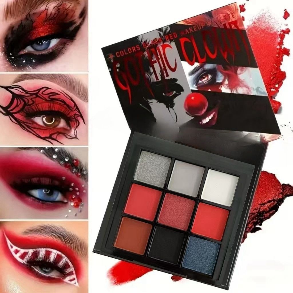 Gothic wind dark night รมควันอายแชโดว์ Palette Pearlescent Matte Earth Color สีแดงสีดํา Clown Palette สาวร้อนฮาโลวีนแต่งหน้า Gothic ลม dark night ควันน้อย อายแชโดว์ ประดับมุก ใบ้และใหญ่