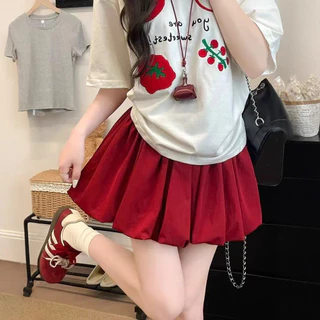 【ส่งไวจากไทย】กระโปรงเอวสูงในสไตล์เกาหลี ไซส์ใหญ่ A-line skirt สีแดง