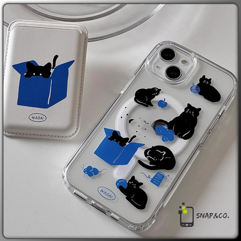 การชาร์จแบบไร้สาย เปลือกแม่เหล็ก แมวเล็กเบอร์รี่บลู for iPhone X XS MAX XR 7/8PLUS 16 15 14 เคสไอโฟน 13 12 11 PRO MAX ขั