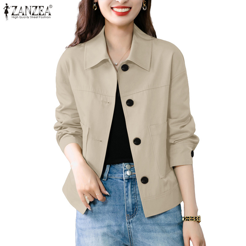 ZANZEA เสื้อแจ็คเก็ตลำลองสไตล์เกาหลี คอปก สำหรับผู้หญิง