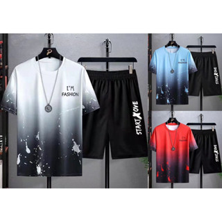 FASHION.61 ชุดเซต2 ชิ้นผู้ชาย เสื้อยืดคอกลมเเขนสั้น สกรีนลาย…