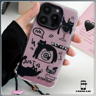 สไตล์สูงระดับ ขายดีบนเว็บไซต์เกาหลี แมวเล็กสีดำ for iPhone เคสไอโฟน 11 12 13 14 15 16 PLUS PRO MAX X XS MAX XR 7/8PLUS แ