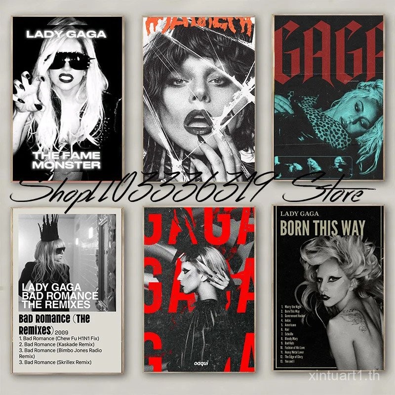 Pop Vintage นักร้อง Lady Gaga Music Cover Series Stage View Art โปสเตอร์ผ้าใบภาพวาดภาพสําหรับตกแต่งบ