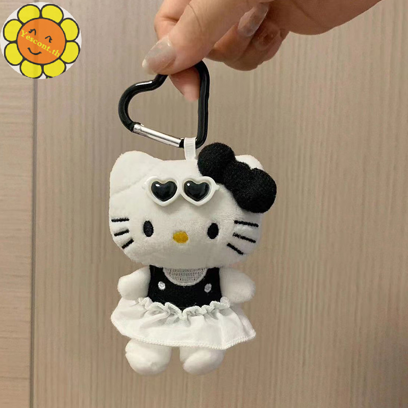 Yescont สีดําน่ารัก Hello Kitty ตุ๊กตาตุ๊กตา Love รูปพวงกุญแจน่ารักการ์ตูนกระเป๋าเป้สะพายหลังจี้ Kawaii ตกแต่งของเล่นเด็กของขวัญ TH