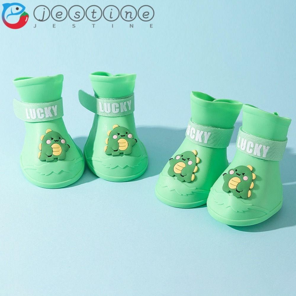 Jestine 4 ชิ้น/เซ็ต Anti-slip Pet Rainshoe,การ์ตูนกันน้ําสุนัขรองเท้าฝน,อุปกรณ์สัตว์เลี้ยงซิลิโคนสวมทนรองเท้าข้อเท้าสุนัขสําหรับสุนัขลูกสุนัข
