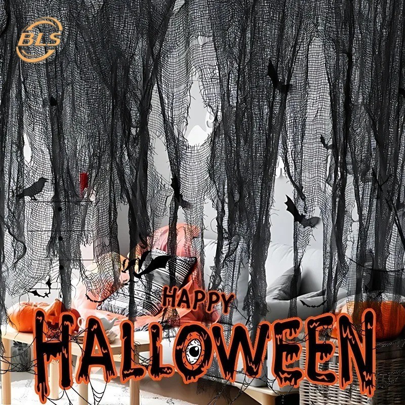 76x198 ซม.ผ้ากอซฮาโลวีนสีดํา Creepy ผ้า - เว็บแมงมุมยักษ์สําหรับปาร์ตี้ฮาโลวีนหน้าแรกตกแต่งฉาก - อุปกรณ์ประกอบฉากบ้านสยองขวัญ