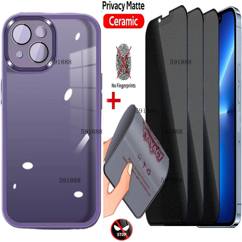 2in1 1 ชิ้นเคสโทรศัพท์ + 1 ชิ้น Matte Soft Anti Spy กระจกนิรภัยสําหรับ Huawei Nova Y61 Y90 Y70 Y71 Y